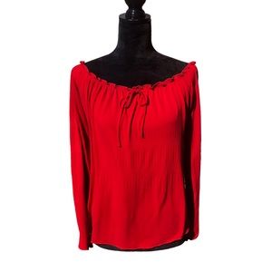 Sassy Brilliant Red Elastic Neckline Sexy Blouse Medium